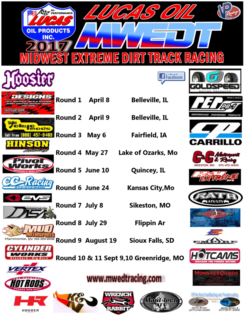 Amsoil Extreme Dirt Track National Series MWEDT RACE SCHEDULE